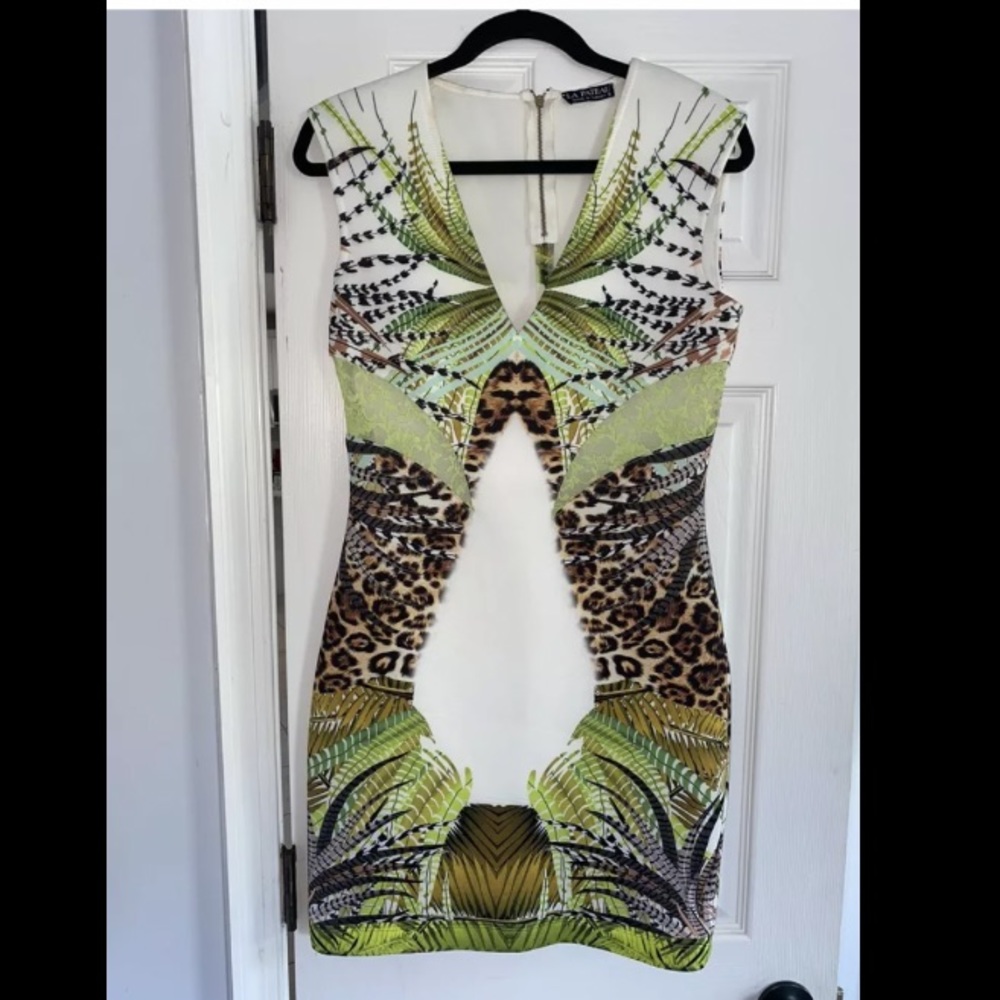 La Pateau Jungle Print Scuba Bodycon Dress Size Small